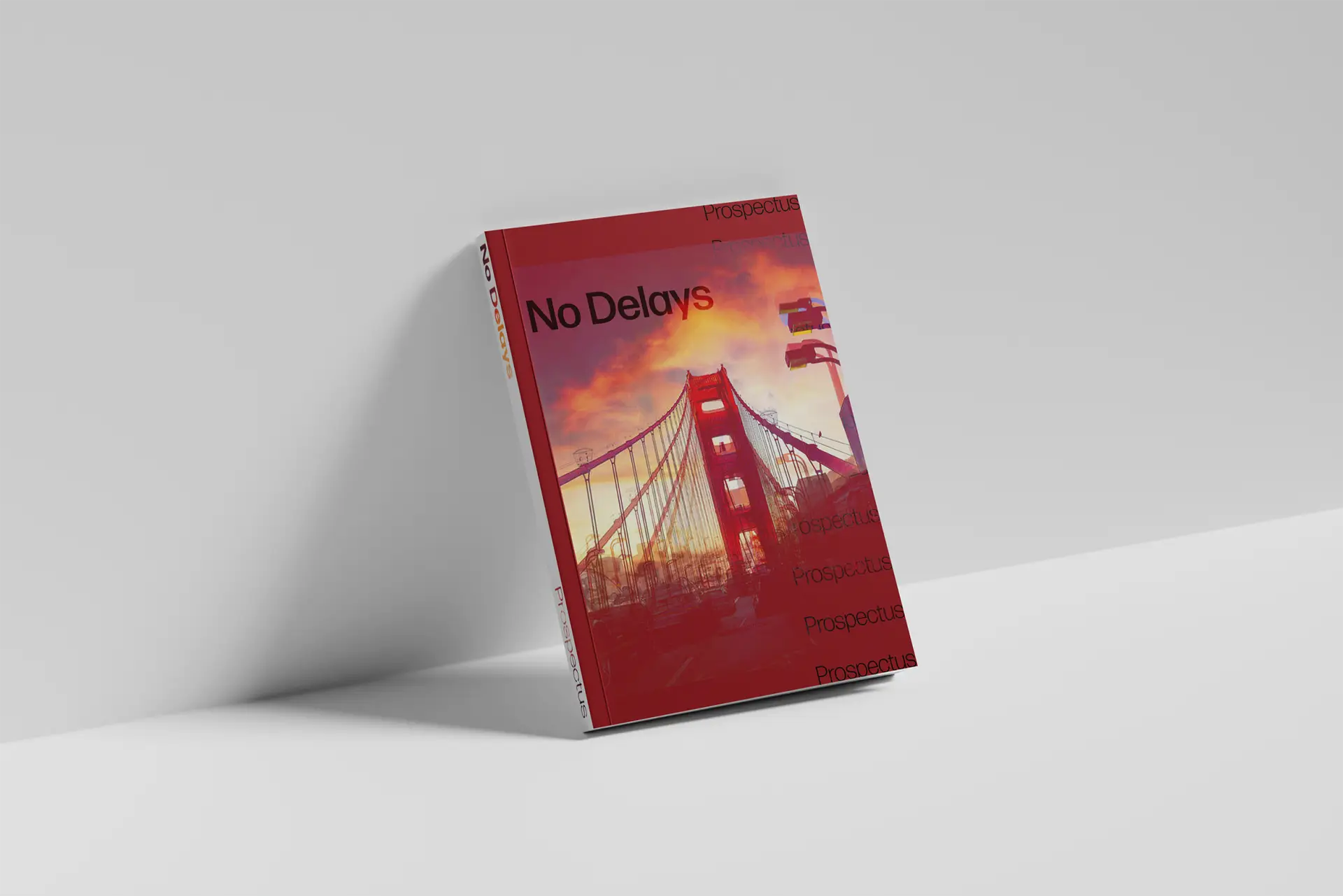 Cover design for "no delays" exhibition prospectus.