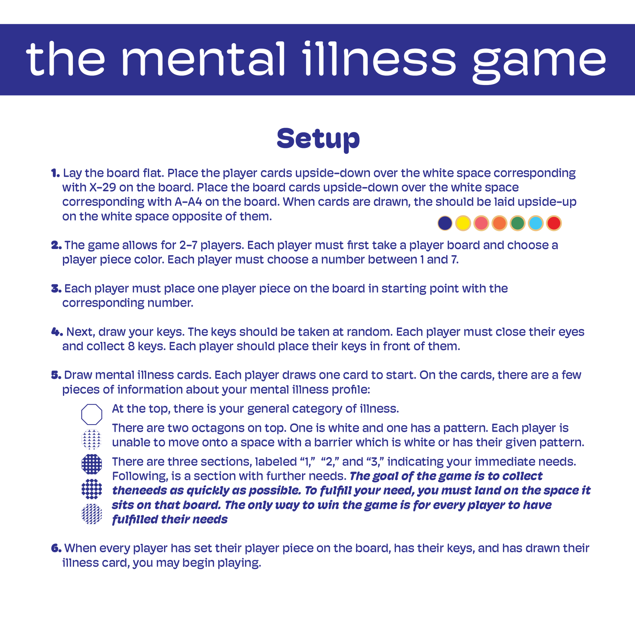 "The Mental Illness Game" Game instructions, page 3.