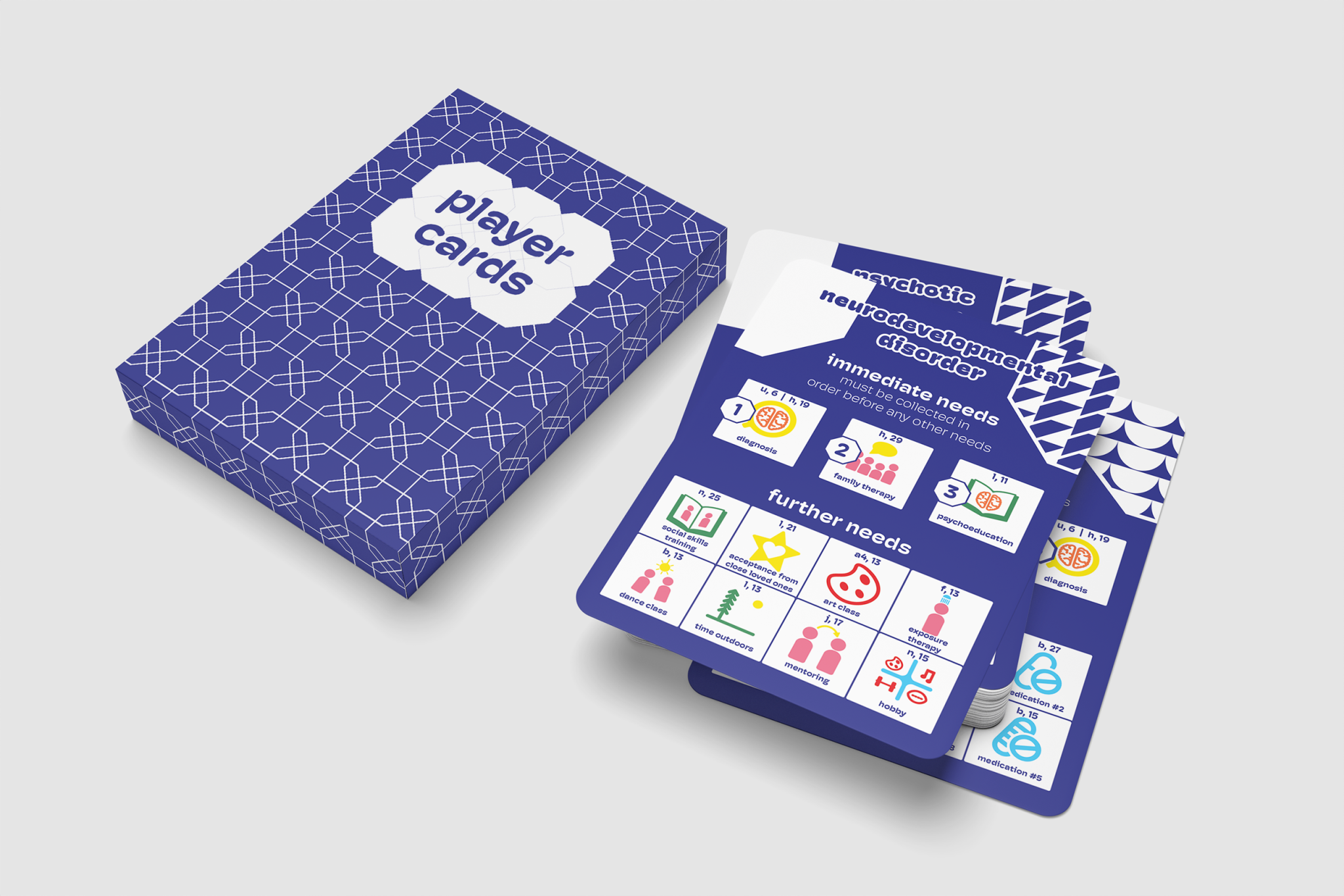 "The Mental Illness Game" Illness cards, deck & packaging.